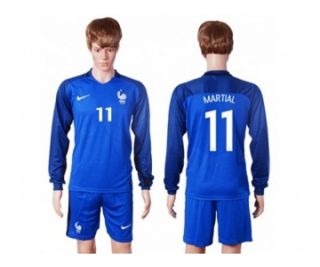 France #11 Martial Home Long Sleeves Soccer Country Jersey