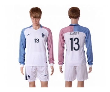 France #13 Kante Away Long Sleeves Soccer Country Jersey