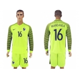 France #16 Mandanda Green Long Sleeves Goalkeeper Soccer Country Jersey