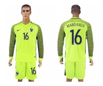 France #16 Mandanda Green Long Sleeves Goalkeeper Soccer Country Jersey