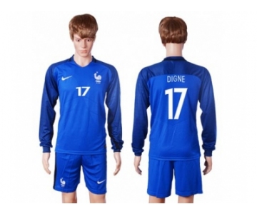 France #17 Digne Home Long Sleeves Soccer Country Jersey