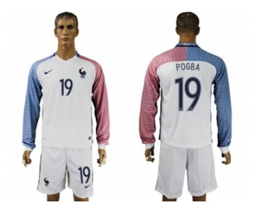 France #19 Pogba Away Long Sleeves Soccer Country Jersey