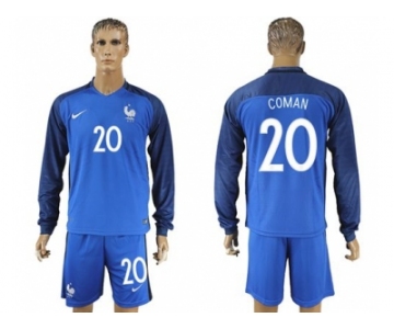 France #20 Coman Home Long Sleeves Soccer Country Jersey1