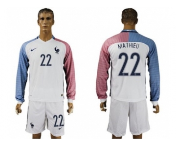 France #22 Mathieu Away Long Sleeves Soccer Country Jersey