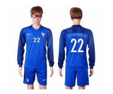 France #22 Schneiderlin Home Long Sleeves Soccer Country Jersey