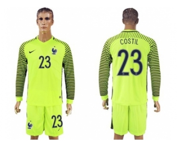 France #23 Costil Green Long Sleeves Goalkeeper Soccer Country Jersey