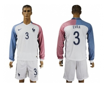 France #3 Evra Away Long Sleeves Soccer Country Jersey