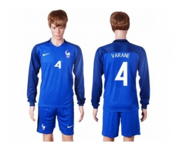 France #4 Varane Home Long Sleeves Soccer Country Jersey
