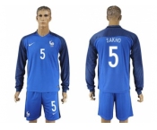 France #5 Sakho Home Long Sleeves Soccer Country Jersey1