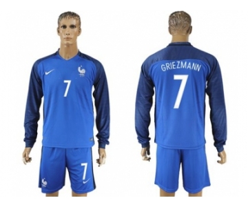 France #7 Griezmann Home Long Sleeves Soccer Country Jersey1