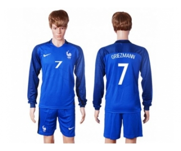 France #7 Griezmann Home Long Sleeves Soccer Country Jersey