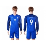 France #9 Giroud Home Long Sleeves Soccer Country Jersey