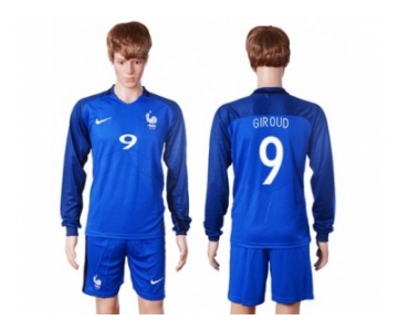 France #9 Giroud Home Long Sleeves Soccer Country Jersey