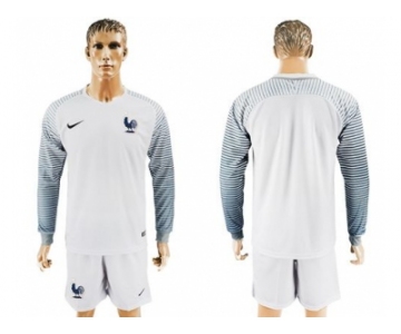 France Blank White Goalkeeper Long Sleeves Soccer Country Jersey