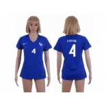Women France #4 Varane Home Soccer Country Jersey1