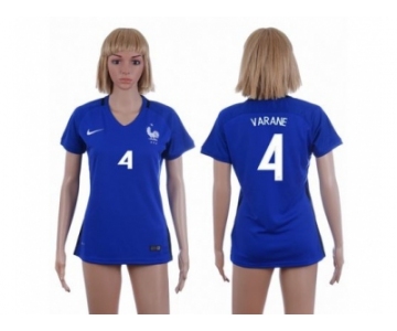 Women France #4 Varane Home Soccer Country Jersey1