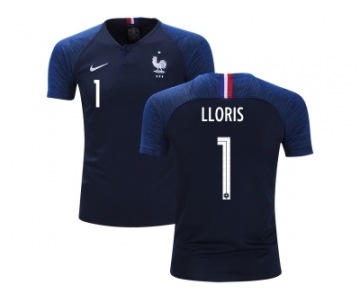 France #1 Lloris Home Kid Soccer Country Jersey