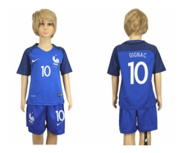 France #10 Gignac Home Kid Soccer Country Jersey