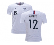 France #12 Mbappe Away Kid Soccer Country Jersey