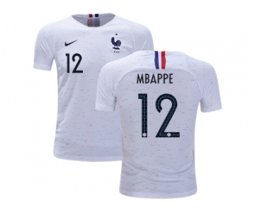 France #12 Mbappe Away Kid Soccer Country Jersey