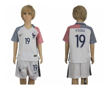 France #19 Pogba Away Kid Soccer Country Jersey