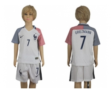 France #7 Griezmann Away Kid Soccer Country Jersey