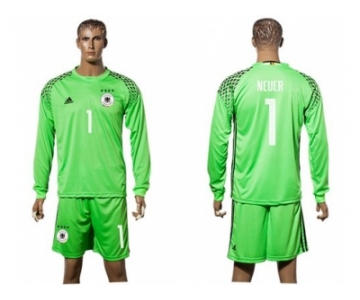 Germany #1 Neuer Green Goalkeeper Long Sleeves Soccer Country Jersey2