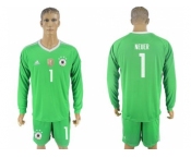 Germany #1 Neuer Green Goalkeeper Long Sleeves Soccer Country Jersey
