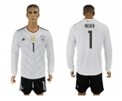 Germany #1 Neuer White Home Long Sleeves Soccer Country Jersey