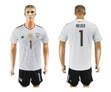 Germany #1 Neuer White Home Soccer Country Jersey