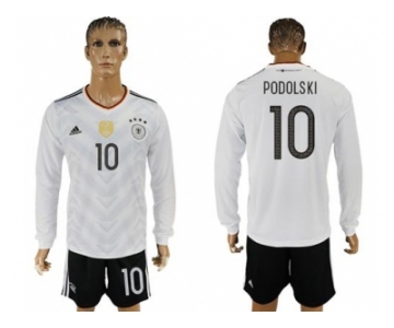 Germany #10 Podolski White Home Long Sleeves Soccer Country Jersey