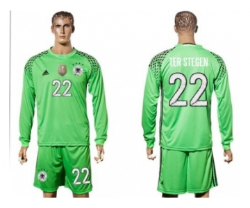 Germany #22 Ter Stegen Green Goalkeeper Long Sleeves Soccer Country Jersey1