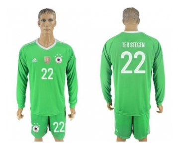 Germany #22 Ter Stegen Green Goalkeeper Long Sleeves Soccer Country Jersey