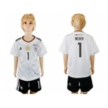 Germany #1 Neuer White Home Kid Soccer Country Jersey