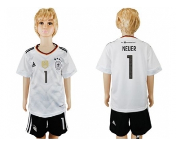 Germany #1 Neuer White Home Kid Soccer Country Jersey