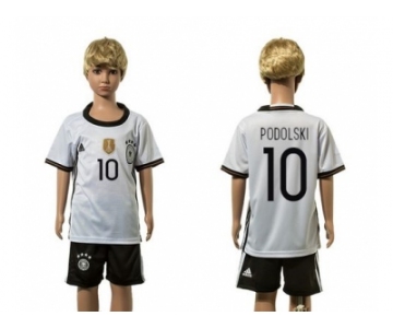 Germany #10 Podolski White Home Kid Soccer Country Jersey