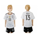 Germany #13 Muller White Home Kid Soccer Country Jersey