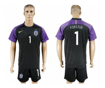 England #1 Forster Black Goalkeeper Soccer Country Jersey