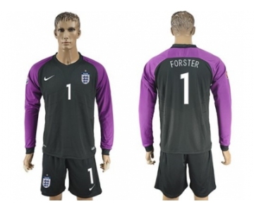 England #1 Forster Black Long Sleeves Goalkeeper Soccer Country Jersey