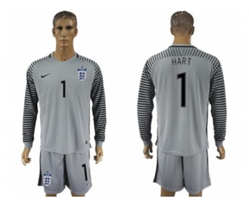 England #1 Hart Grey Goalkeeper Long Sleeves Soccer Country Jersey