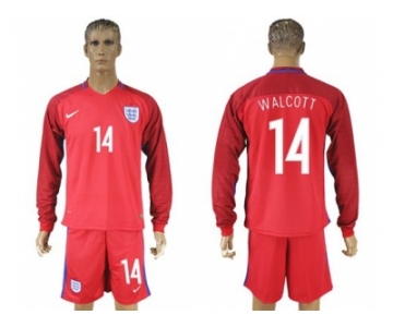 England #14 Walcott Away Long Sleeves Soccer Country Jersey
