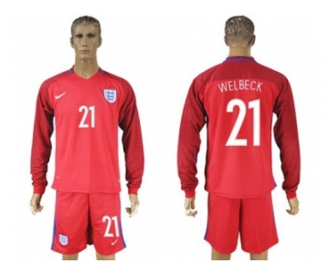 England #21 Welbeck Away Long Sleeves Soccer Country Jersey