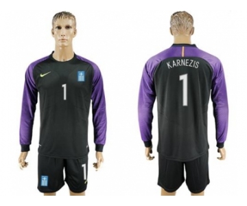 Greece #1 Karnezis Black Goalkeeper Long Sleeves Soccer Country Jersey