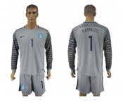 Greece #1 Karnezis Grey Goalkeeper Long Sleeves Soccer Country Jersey
