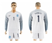 Greece #1 Karnezis White Goalkeeper Long Sleeves Soccer Country Jersey