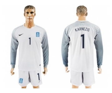 Greece #1 Karnezis White Goalkeeper Long Sleeves Soccer Country Jersey