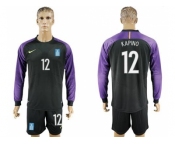 Greece #12 Kapino Black Goalkeeper Long Sleeves Soccer Country Jersey