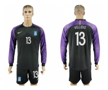 Greece #13 Vellidis Black Goalkeeper Long Sleeves Soccer Country Jersey