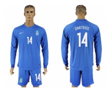Greece #14 Dimitrios Away Long Sleeves Soccer Country Jersey