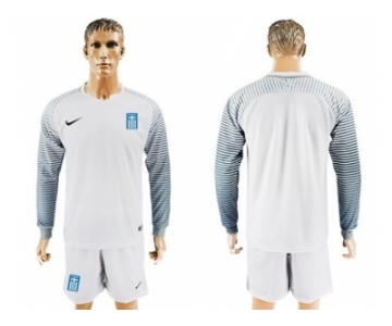 Greece Blank White Goalkeeper Long Sleeves Soccer Country Jersey